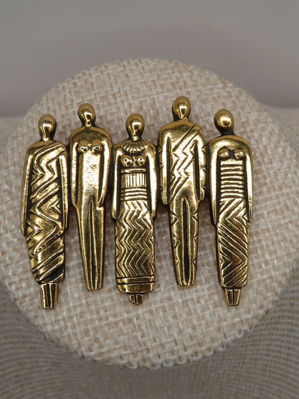 Vintage Laurel Burch Tribal People Gold Tone Brooch